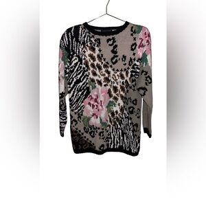 Vintage 80s Cullinane Handknitted Sweater Chunky  Animal Print/Floral Size M
